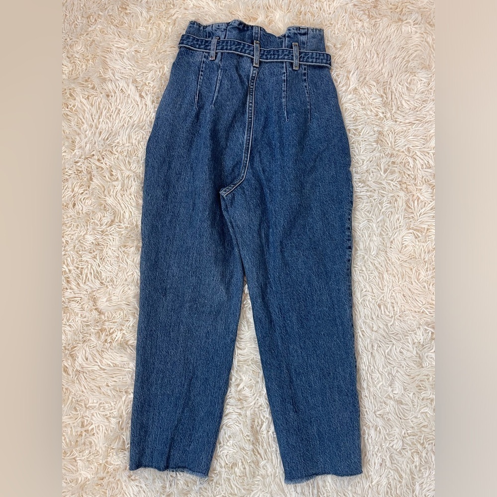 Abercrombie & Fitch Jeans Paper Bag High Rise A&F Mom 25 0S Raw Hem Blue belted - Picture 7 of 9